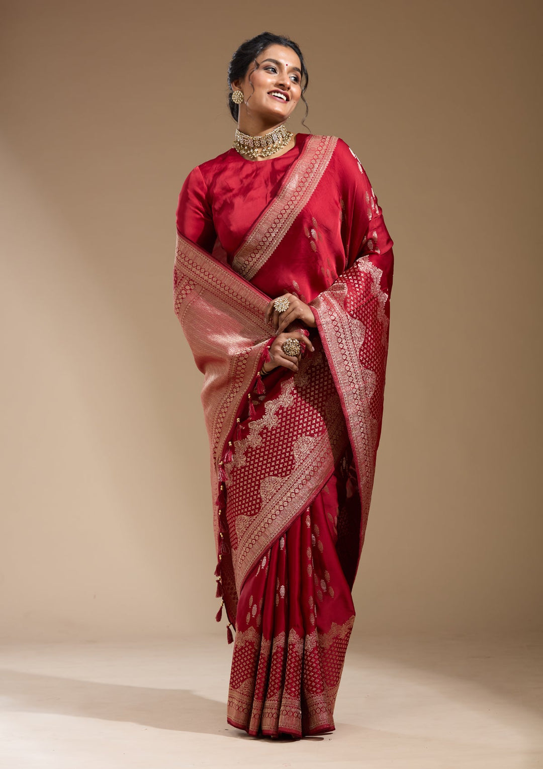 Maroon Zariwork (Gold) Satin Silk Saree