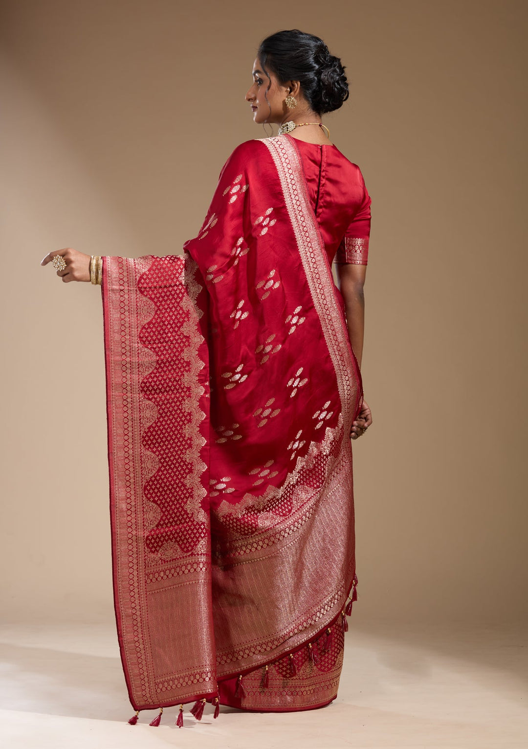 Maroon Zariwork (Gold) Satin Silk Saree