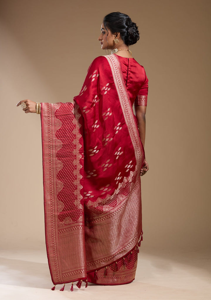 Maroon Zariwork (Gold) Satin Silk Saree