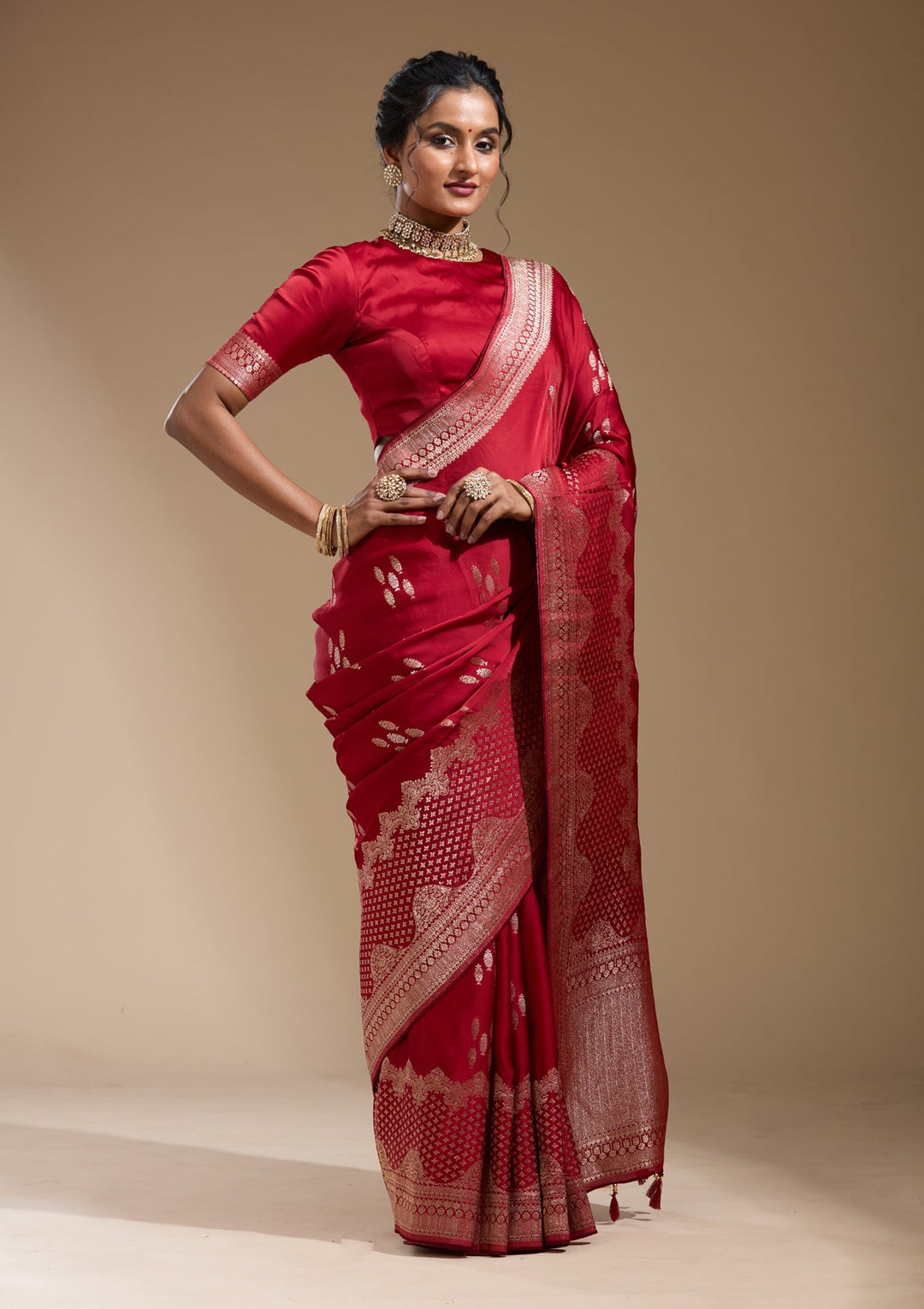 Maroon Zariwork (Gold) Satin Silk Saree