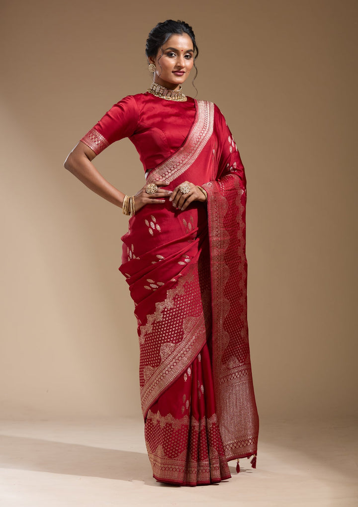 Maroon Zariwork (Gold) Satin Silk Saree