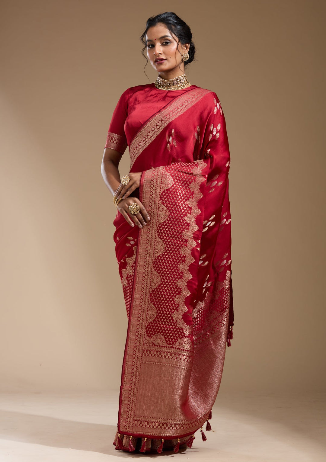 Maroon Zariwork (Gold) Satin Silk Saree