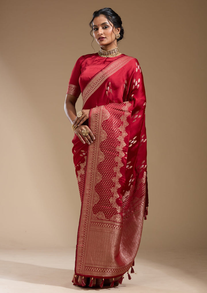 Maroon Zariwork (Gold) Satin Silk Saree