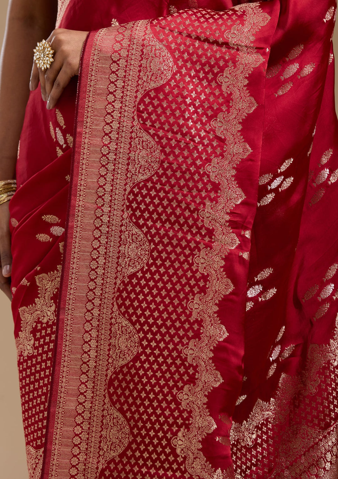 Maroon Zariwork (Gold) Satin Silk Saree