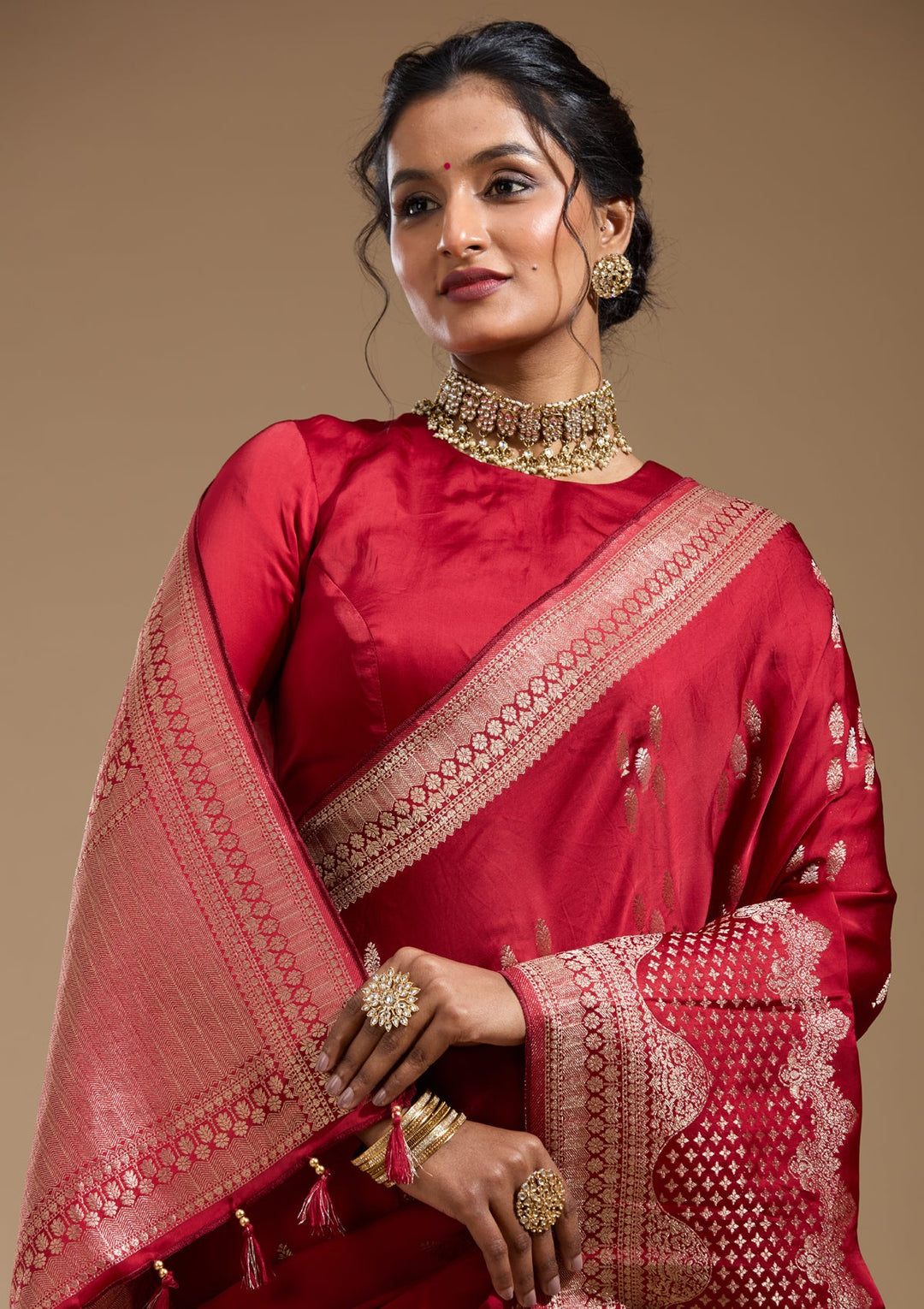 Maroon Zariwork (Gold) Satin Silk Saree