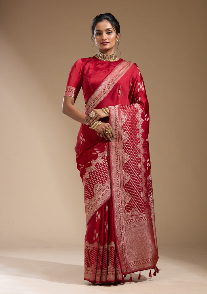 Maroon Zariwork (Gold) Satin Silk Saree