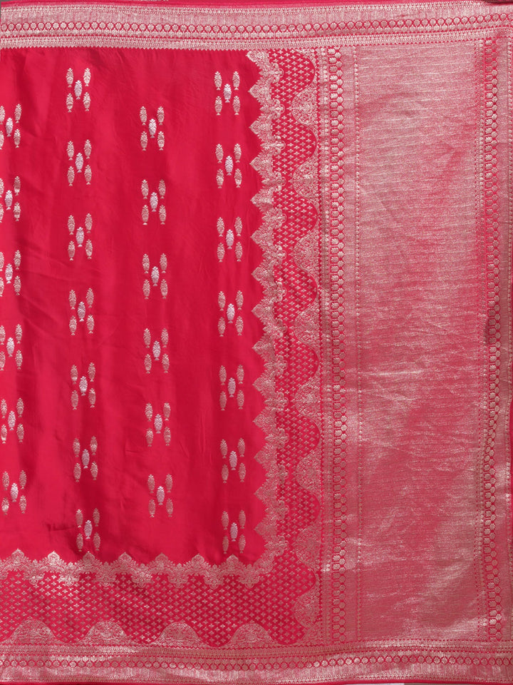 Rani Pink Zariwork (Gold) Satin Silk Saree