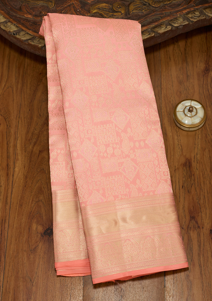 Peach Zariwork (Gold) Silk Silk Saree