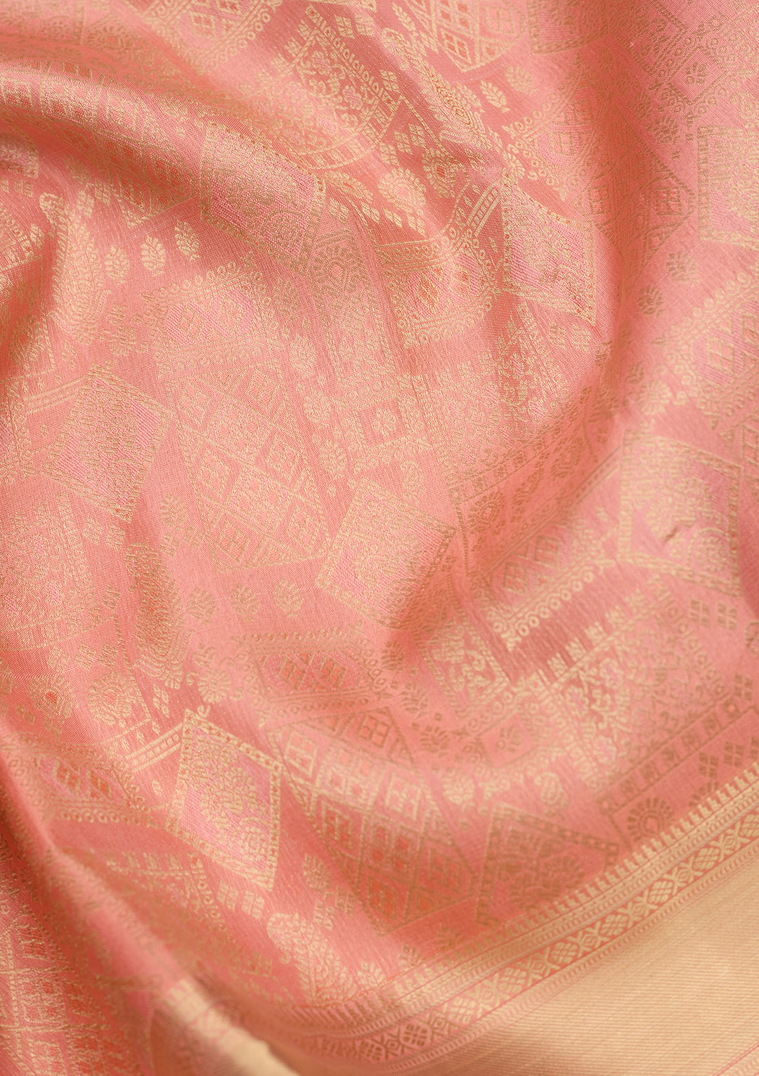 Peach Zariwork (Gold) Silk Silk Saree