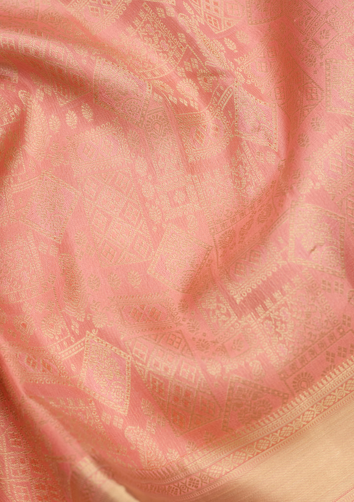 Peach Zariwork (Gold) Silk Silk Saree