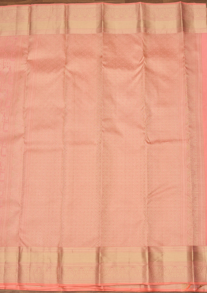 Peach Zariwork (Gold) Silk Silk Saree