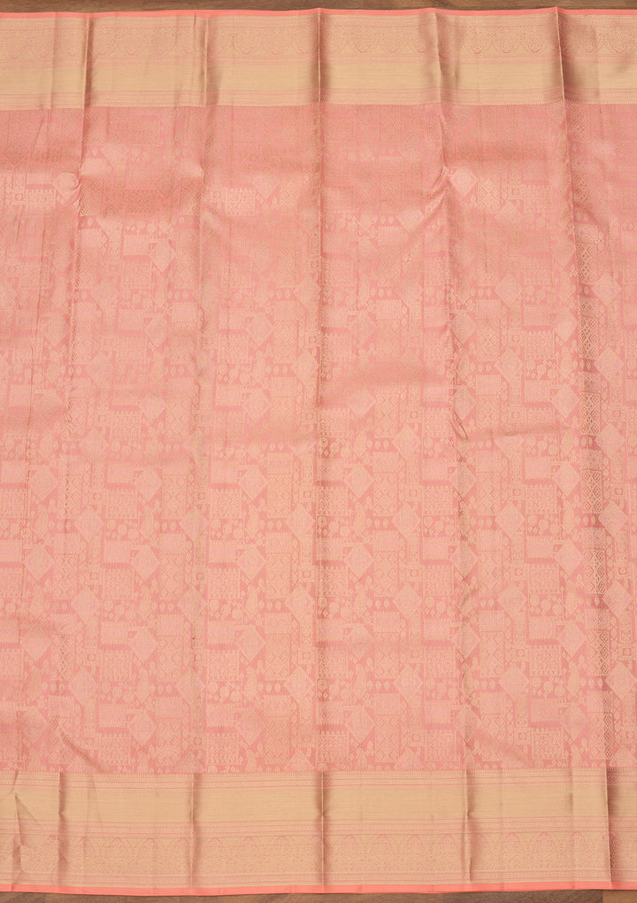 Peach Zariwork (Gold) Silk Silk Saree