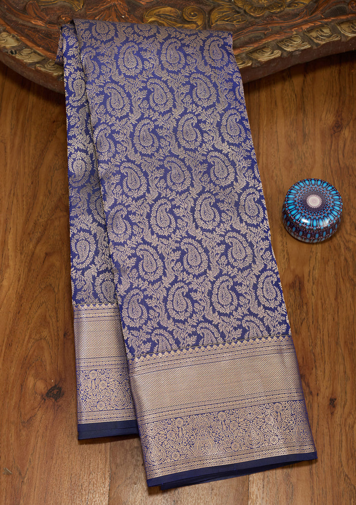 Royal Blue Zariwork (Gold) Silk Silk Saree