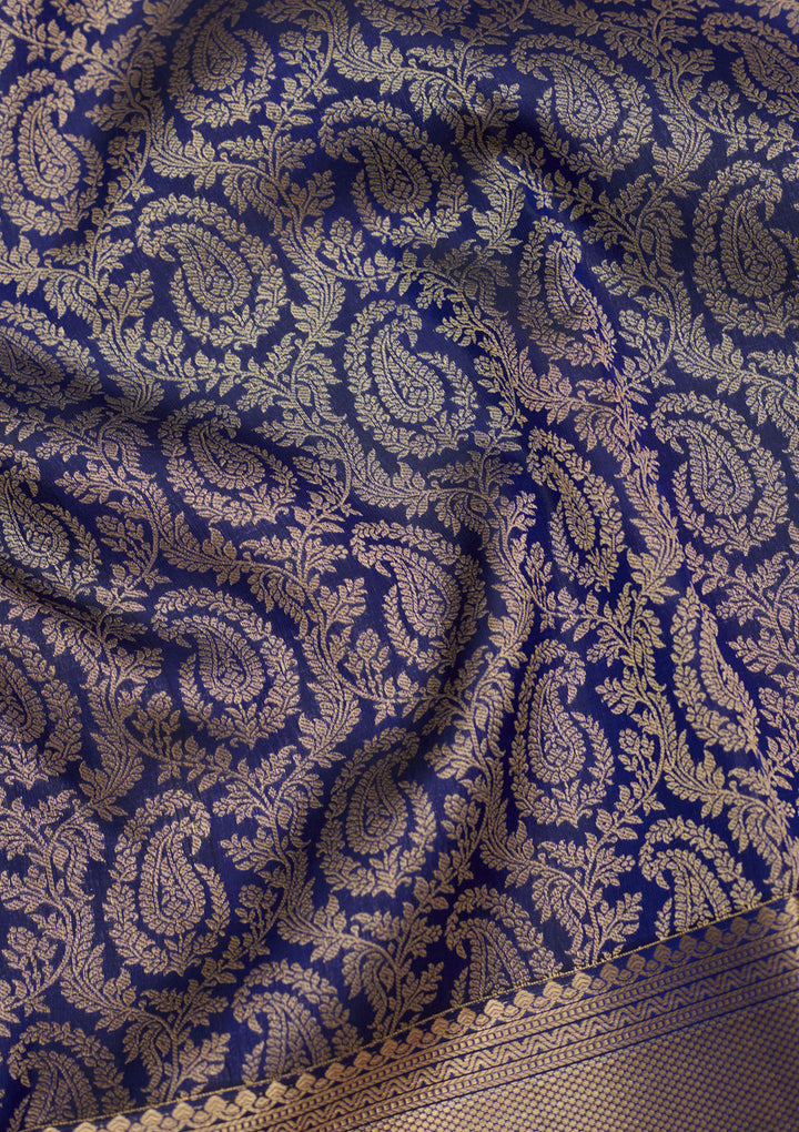 Royal Blue Zariwork (Gold) Silk Silk Saree