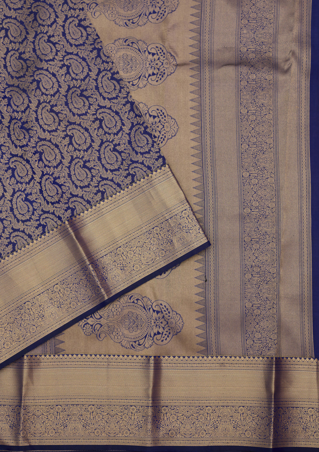 Royal Blue Zariwork (Gold) Silk Silk Saree