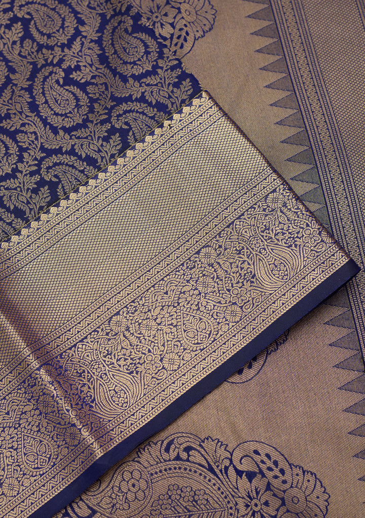 Royal Blue Zariwork (Gold) Silk Silk Saree