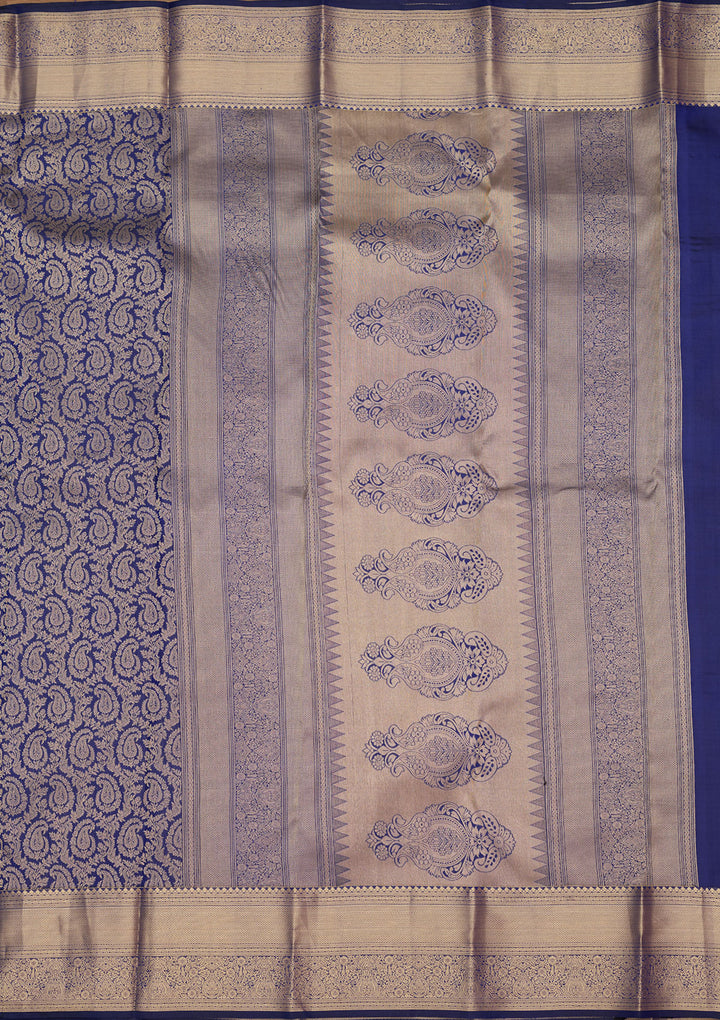 Royal Blue Zariwork (Gold) Silk Silk Saree