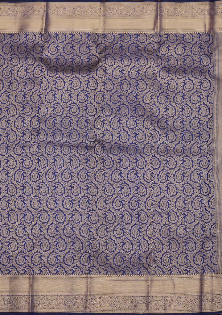 Royal Blue Zariwork (Gold) Silk Silk Saree