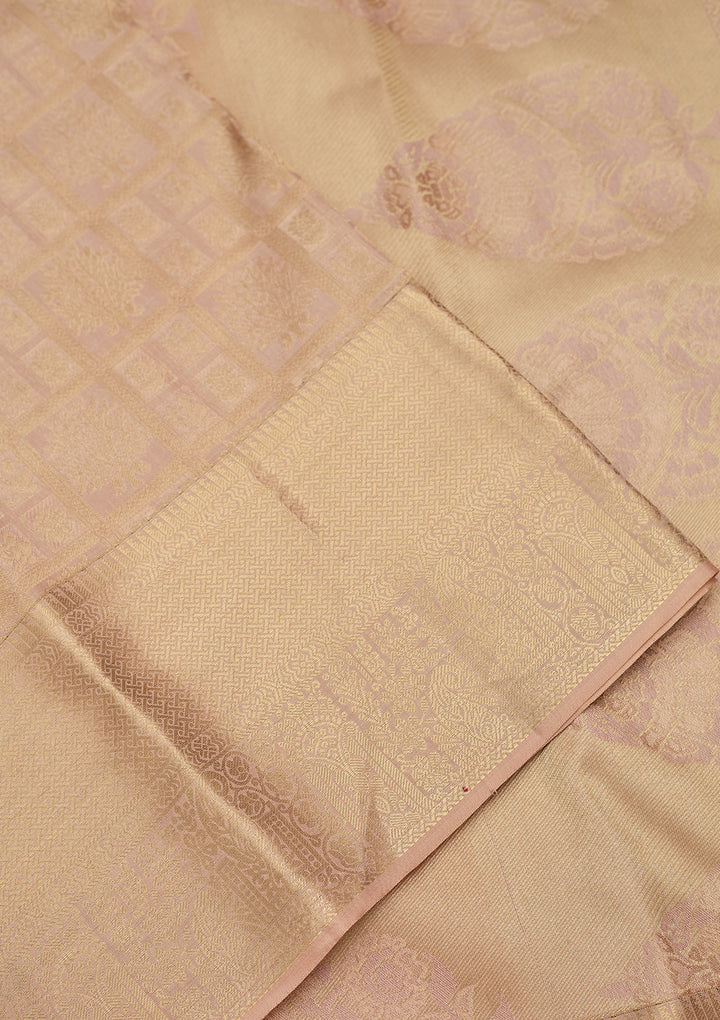 Light Grey Zariwork (Gold) Silk Silk Saree