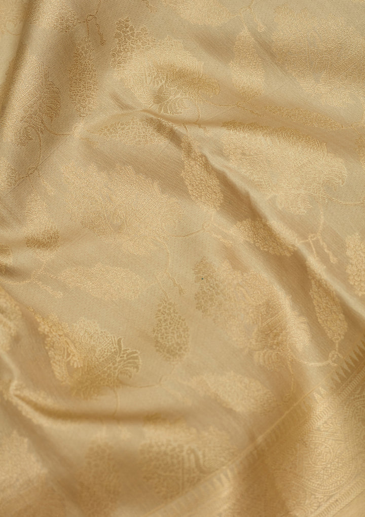 Beige Zariwork (Gold) Silk Silk Saree