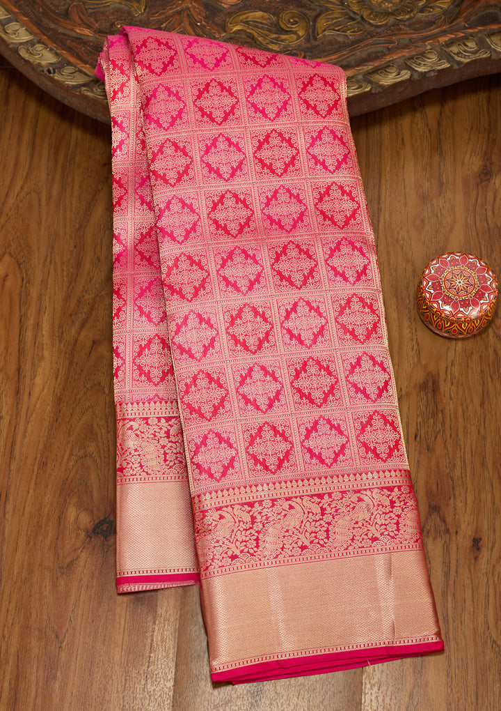 Rani Pink Zariwork (Gold) Silk Silk Saree