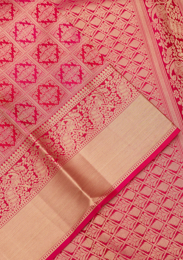 Rani Pink Zariwork (Gold) Silk Silk Saree