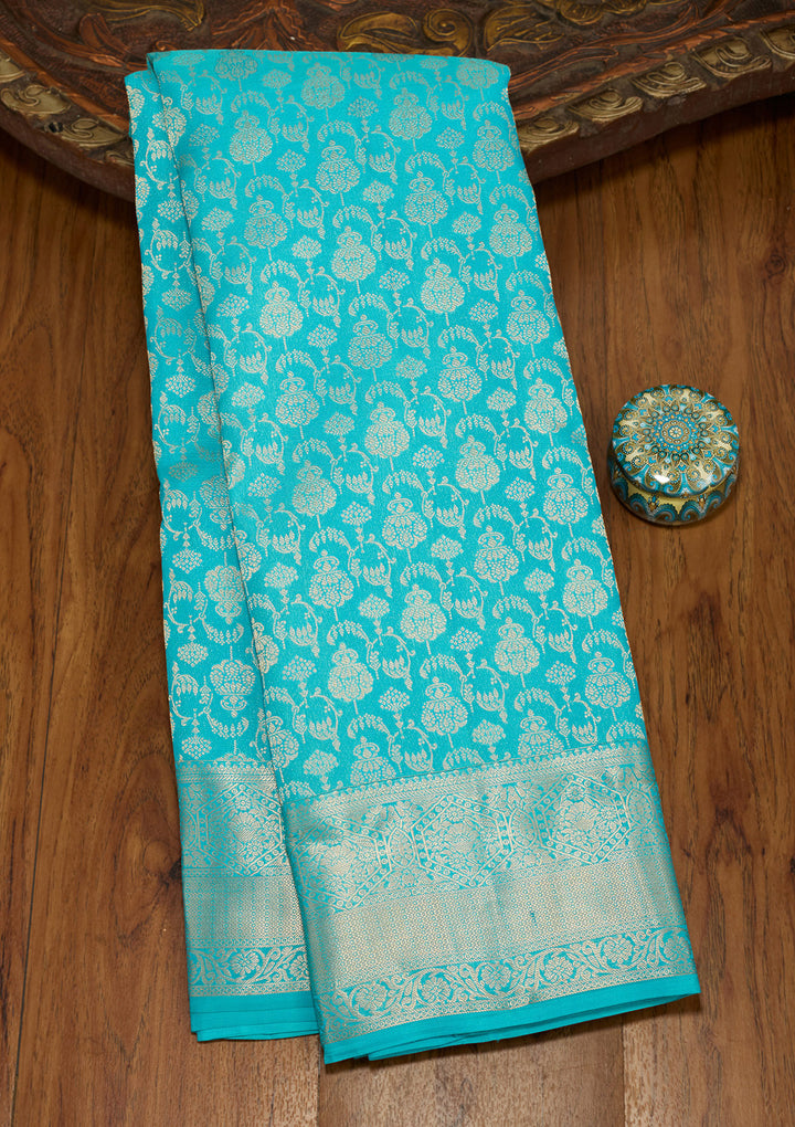 Blue Zariwork (Gold) Silk Silk Saree