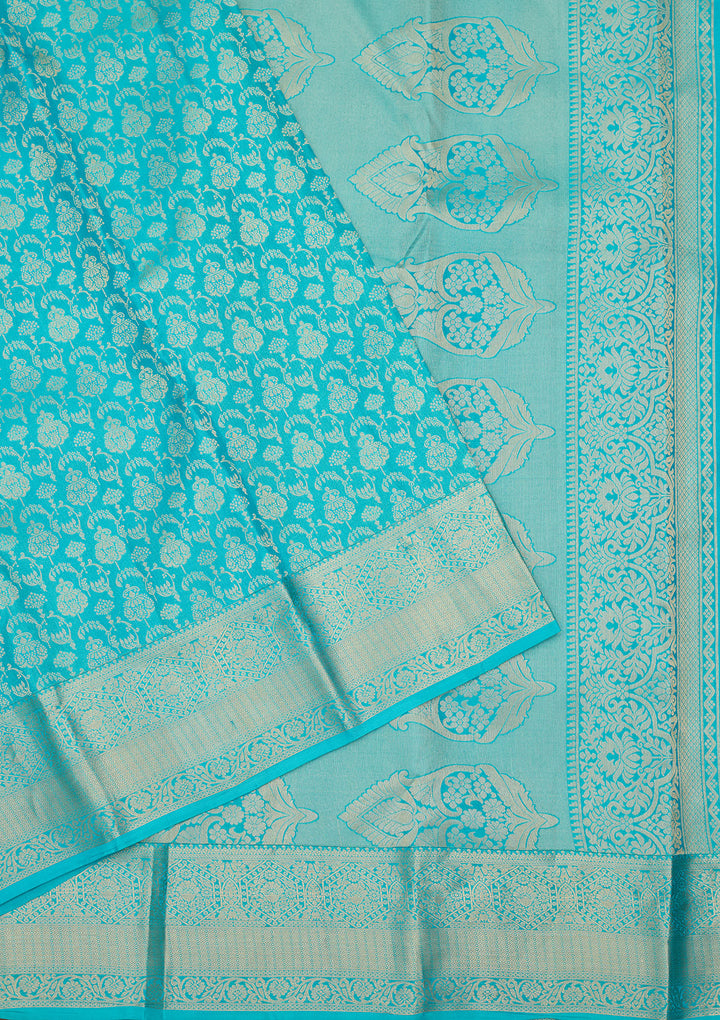 Blue Zariwork (Gold) Silk Silk Saree