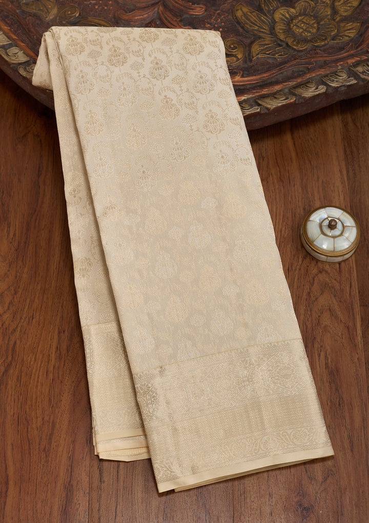 Cream Kanjivaram Pure Silk Saree