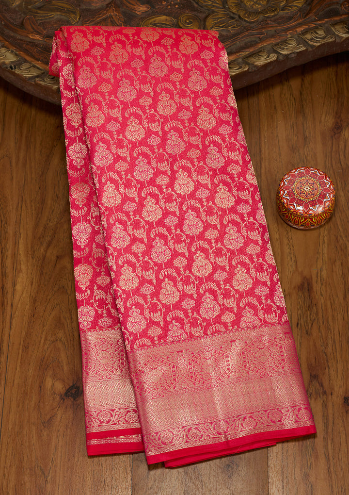 Rani Pink Zariwork (Gold) Silk Silk Saree