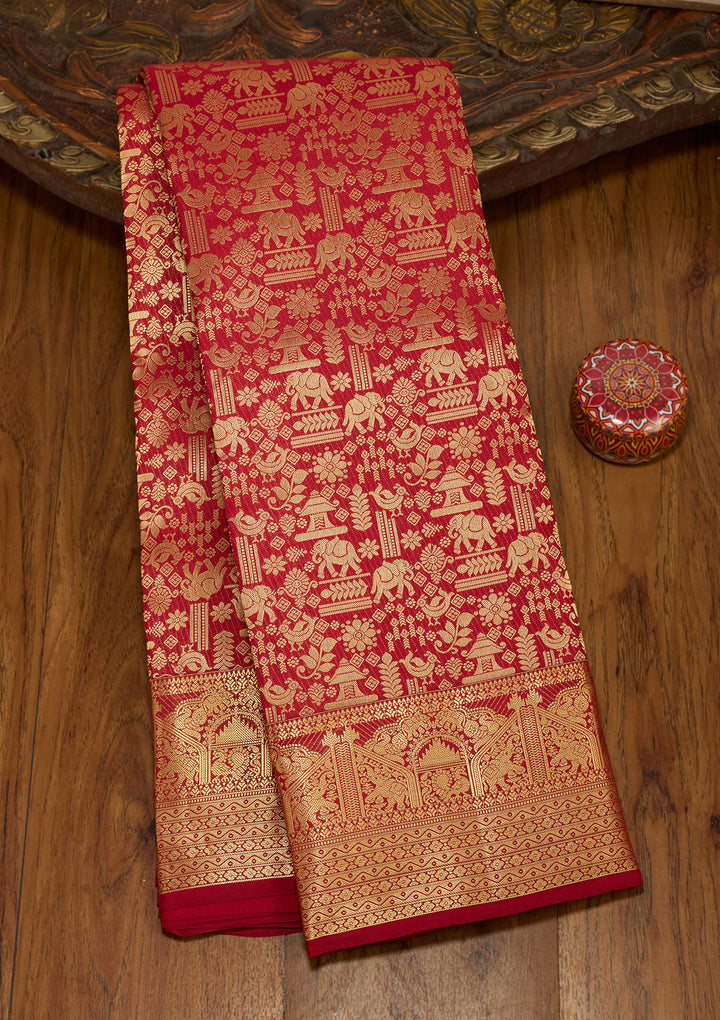 Dark Maroon Zariwork (Gold) Silk Silk Saree