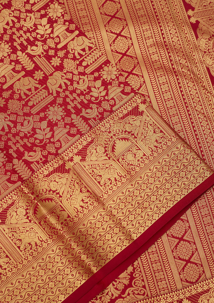 Dark Maroon Zariwork (Gold) Silk Silk Saree