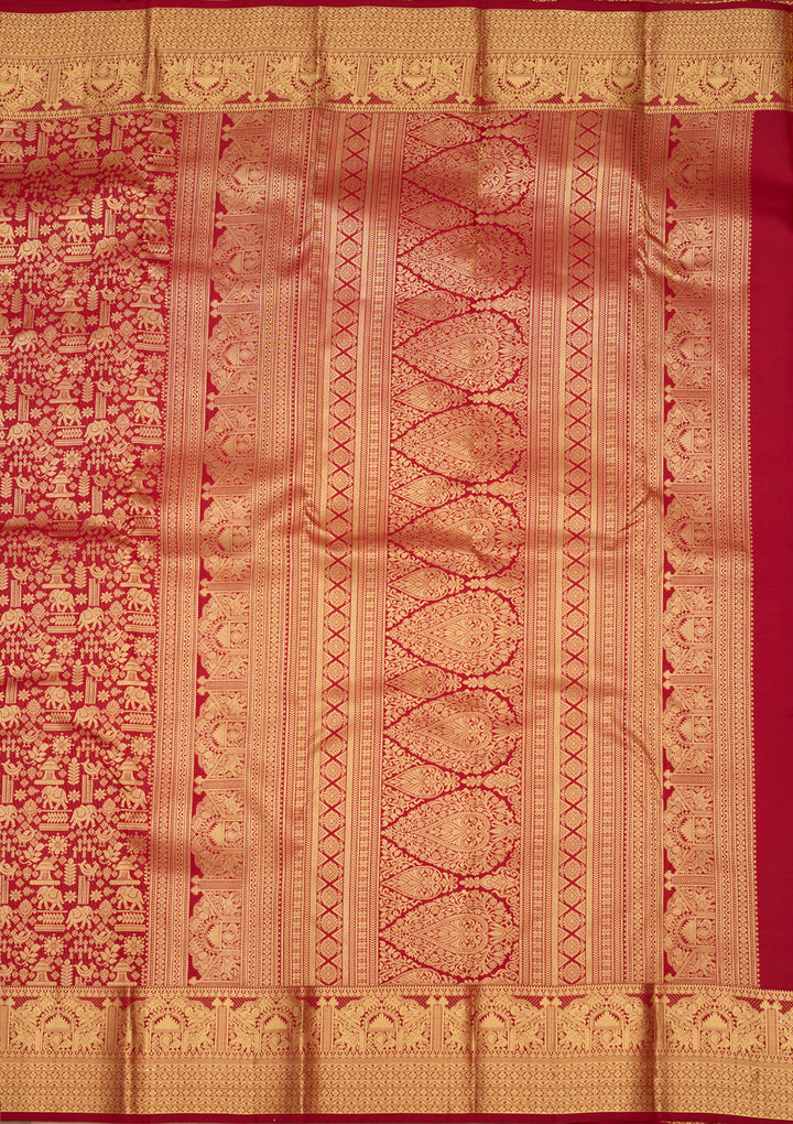 Dark Maroon Zariwork (Gold) Silk Silk Saree