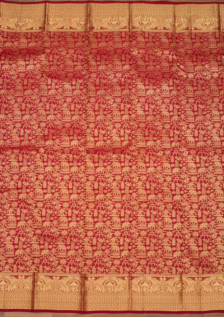 Dark Maroon Zariwork (Gold) Silk Silk Saree