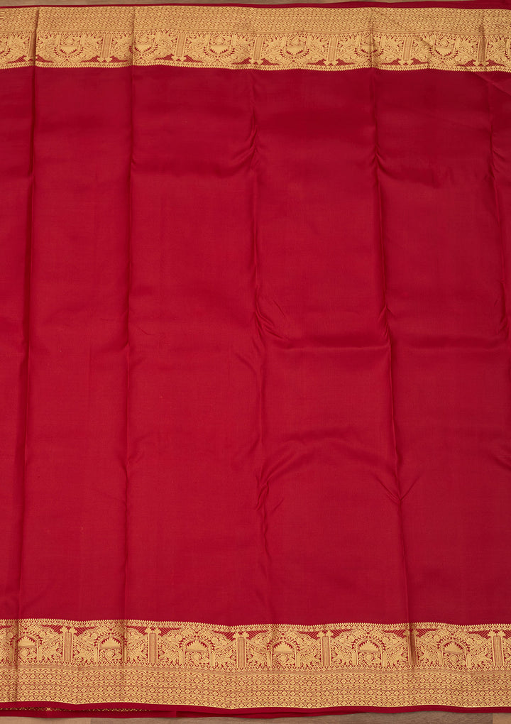 Dark Maroon Zariwork (Gold) Silk Silk Saree