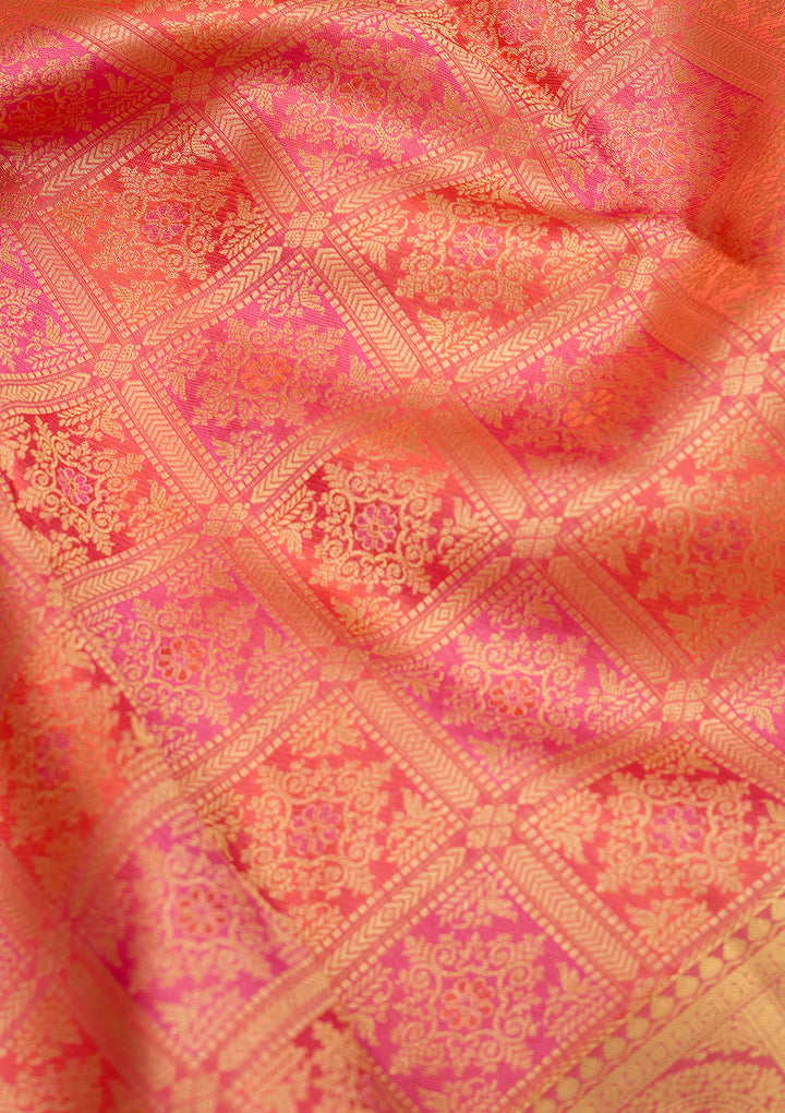 Peach Zariwork (Gold) Silk Silk Saree