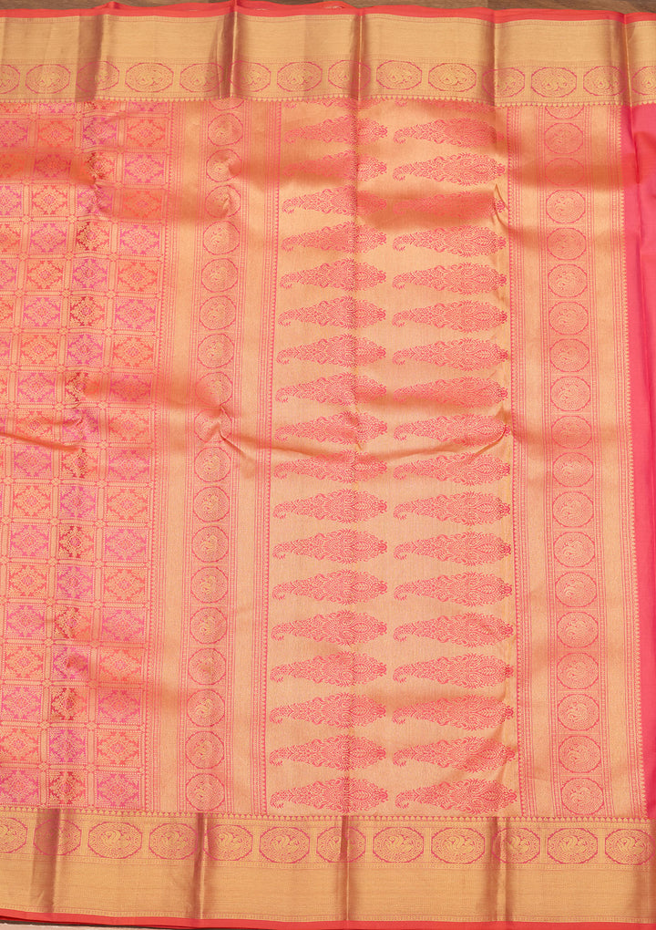 Peach Zariwork (Gold) Silk Silk Saree