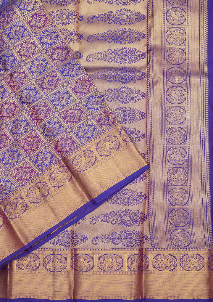 Royal Blue Zariwork (Gold) Silk Silk Saree