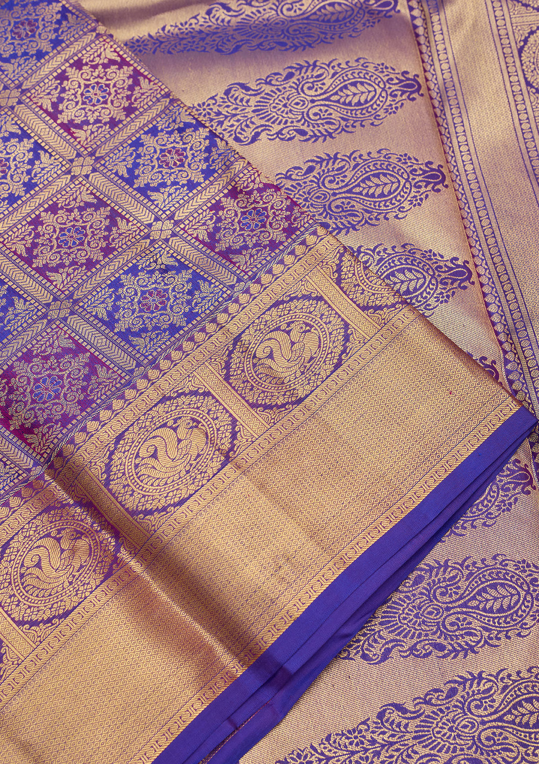 Royal Blue Zariwork (Gold) Silk Silk Saree