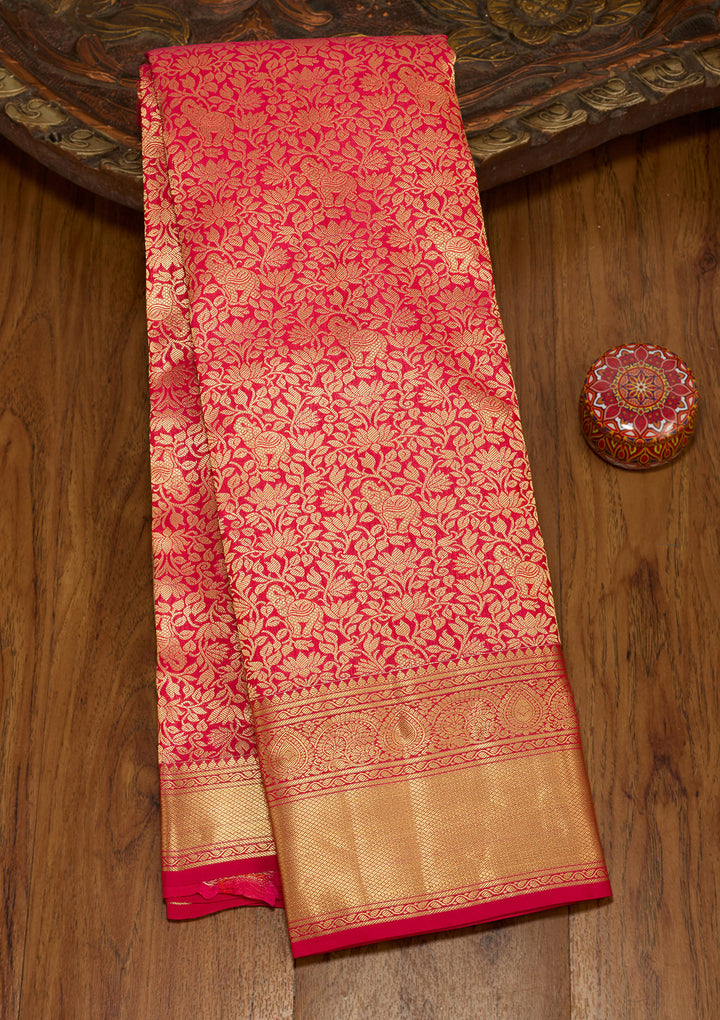 Rani Pink Zariwork (Gold) Silk Silk Saree