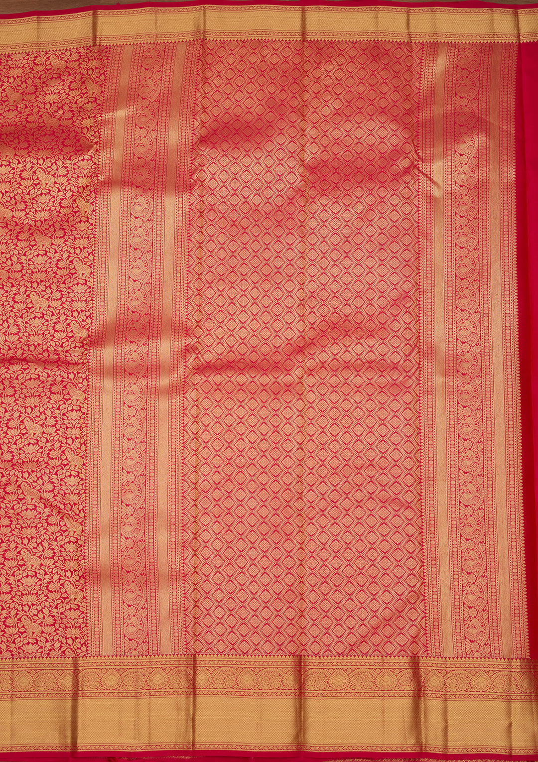 Rani Pink Zariwork (Gold) Silk Silk Saree