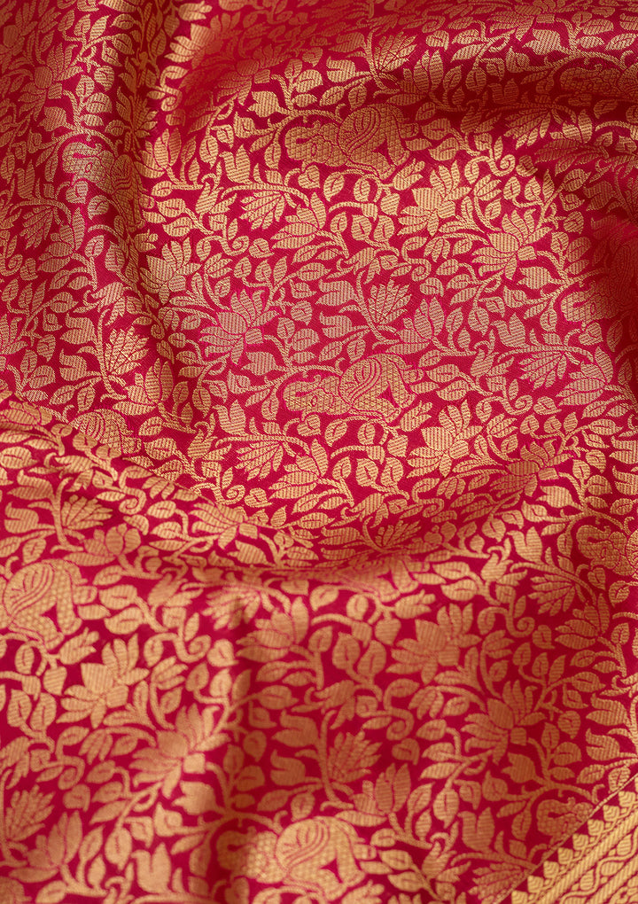 Wine Zariwork (Gold) Silk Silk Saree