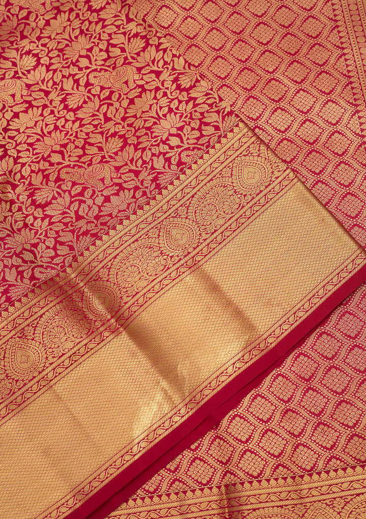 Wine Zariwork (Gold) Silk Silk Saree