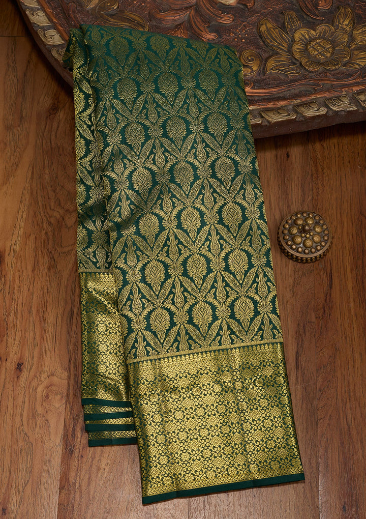 Bottle Green Zariwork (Gold) Pure Silk Saree