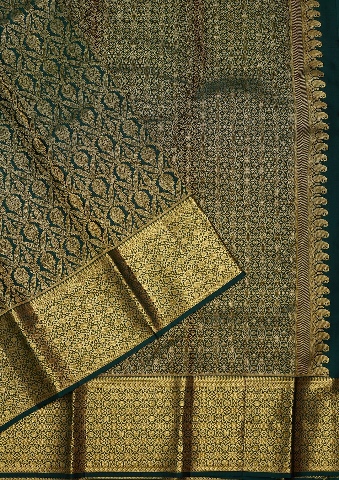 Bottle Green Zariwork (Gold) Pure Silk Saree