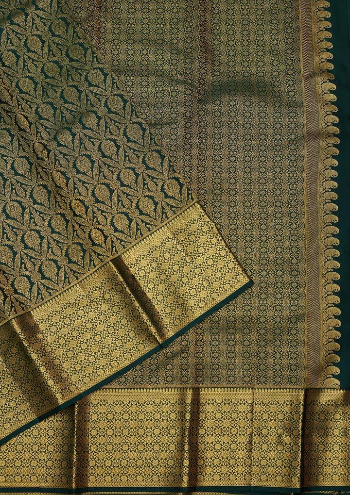 Bottle Green Zariwork (Gold) Pure Silk Saree