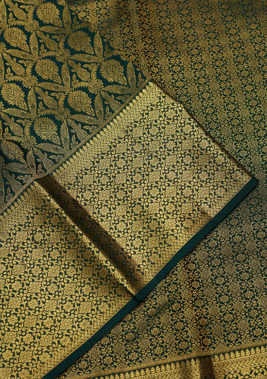 Bottle Green Zariwork (Gold) Pure Silk Saree