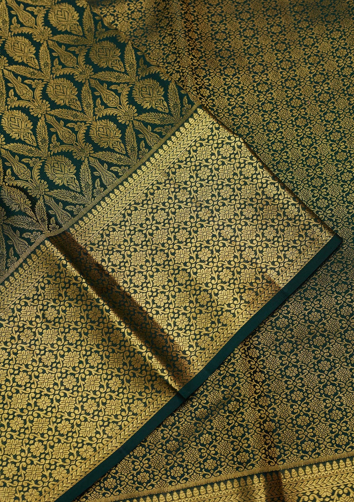 Bottle Green Zariwork (Gold) Pure Silk Saree