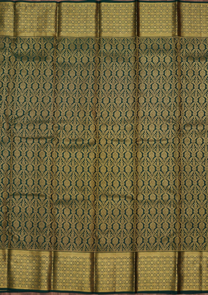 Bottle Green Zariwork (Gold) Pure Silk Saree