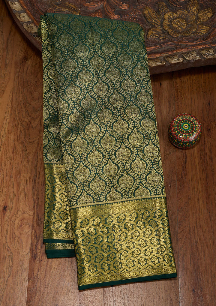 Bottle Green Zariwork (Gold) Pure Silk Saree